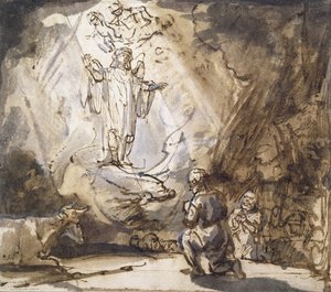 Aankondiging aan de Herders door Rembrandt van Rijn